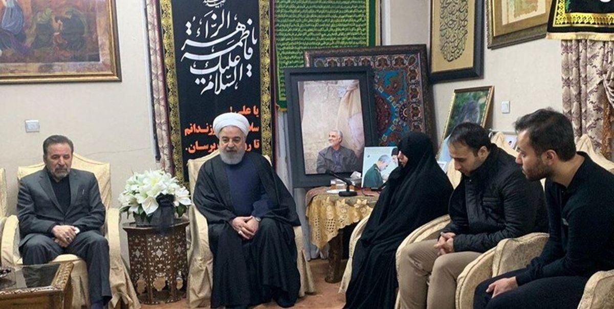 حسن روحانی در منزل شهید حاج قاسم سلیمانی حضور یافت